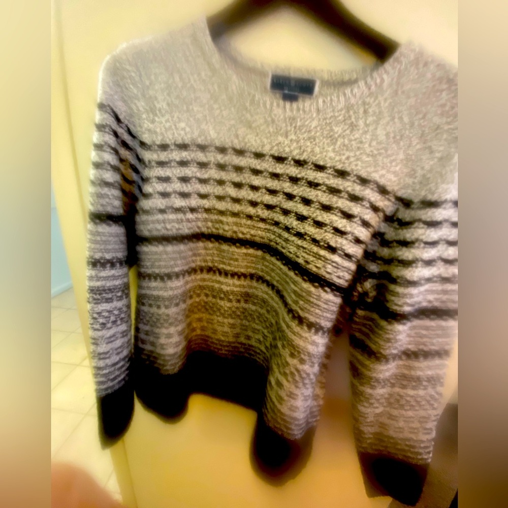 Sold.  Karen Scott Navy blue and grey striped Knit Top